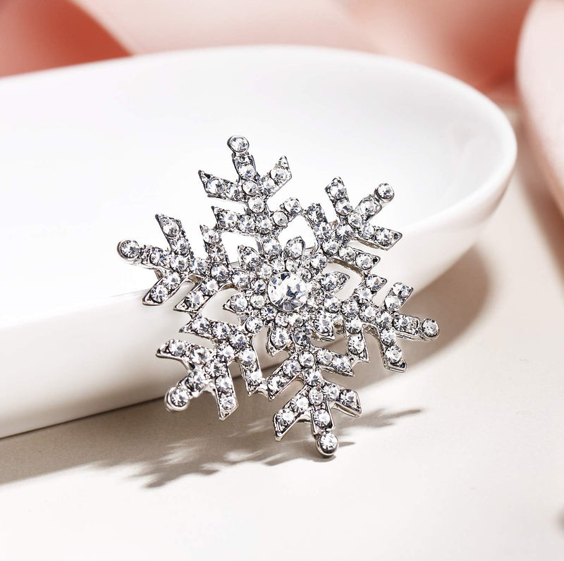 [Australia] - EVER FAITH Austrian Crystal Bridal Elegant Snowflake Flower Brooch Clear Silver-Tone 