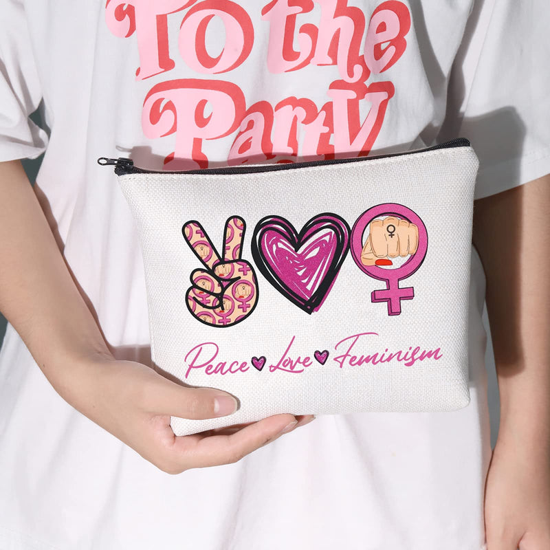 [Australia] - LEVLO Funny Feminism Cosmetic Make Up Bag Female Empowerment Gift Peace Love Feminism Makeup Zipper Pouch Bag Feminist Gift, Peace Love Feminism, 