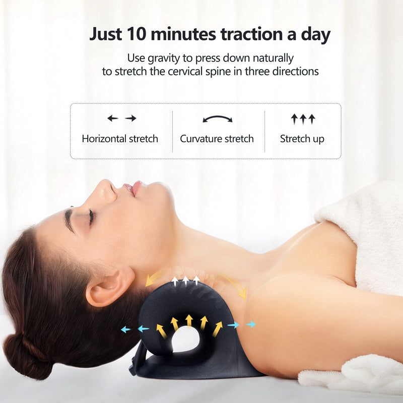 [Australia] - Neck Stretcher for Neck Pain Relief, Heated Cervical Traction Device Pillow with Graphene Heating Pad, Neck and Shoulder Relaxer for TMJ Pain Relief and Cervical Spine Alignment(Black) Black 