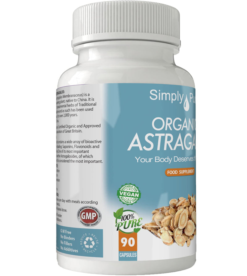 [Australia] - Simply Pure Organic Astragalus Capsules x 90, 500mg, 100% Natural Soil Association Certified, Gluten Free, GM Free and Vegan. 