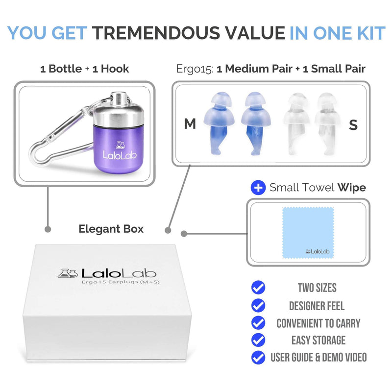 [Australia] - Ear Plugs for Sleeping by LaloLab | 2 Sizes Comfortable Reusable Noise Cancelling Earplugs for Sleep & Snoring, Travel, Work | Up to 28 dB NRR | Case & Gift Box | 2 Pairs, Medium & Small Sizes 5 Count (Pack of 1) 