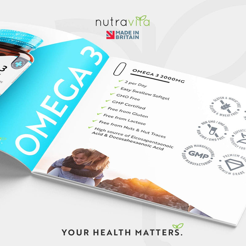 [Australia] - Omega 3 Fish Oil 2000mg – 240 High Strength Capsules (4 Month Supply) – 660mg EPA & 440mg DHA per Daily Serving – Supports Normal Heart Function – Pure Omega 3 Capsules – Made in The UK by Nutravita 