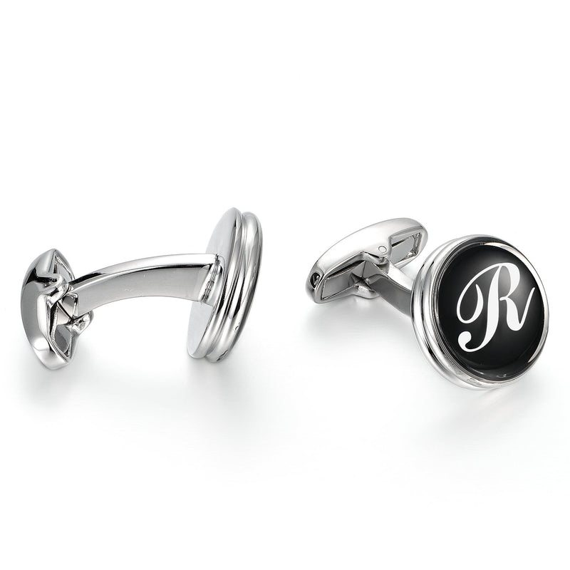 [Australia] - MERIT OCEAN Mens Letter Initial Cufflinks Alphabet Rhodium Plated Cuff Links Wedding Business A-Z R 