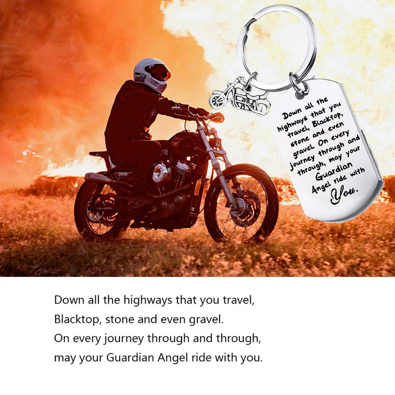 [Australia] - FUSTMW Biker Keychain Motorcycle Gift Ride Safe Keychain May Your Guardian Angel Ride with You New Driver Gift for Biker silver 