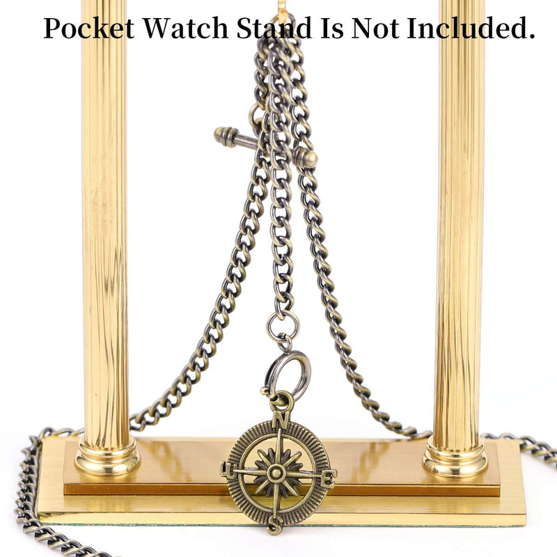 [Australia] - ManChDa Double Albert Chain Pocket Watch, Curb Link Chain 3 Hook Antique Plating Shield Design Fob T Bar for Men with Compass Bronze 