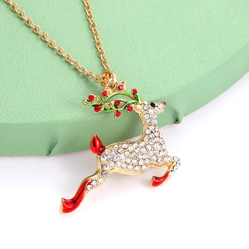 [Australia] - NLCAC Christmas Necklace Sparky Crystal Snowflake Reindeer Pendant Necklace Xmas Santa Holiday Festival Jewelry Necklace 2 Pieces 