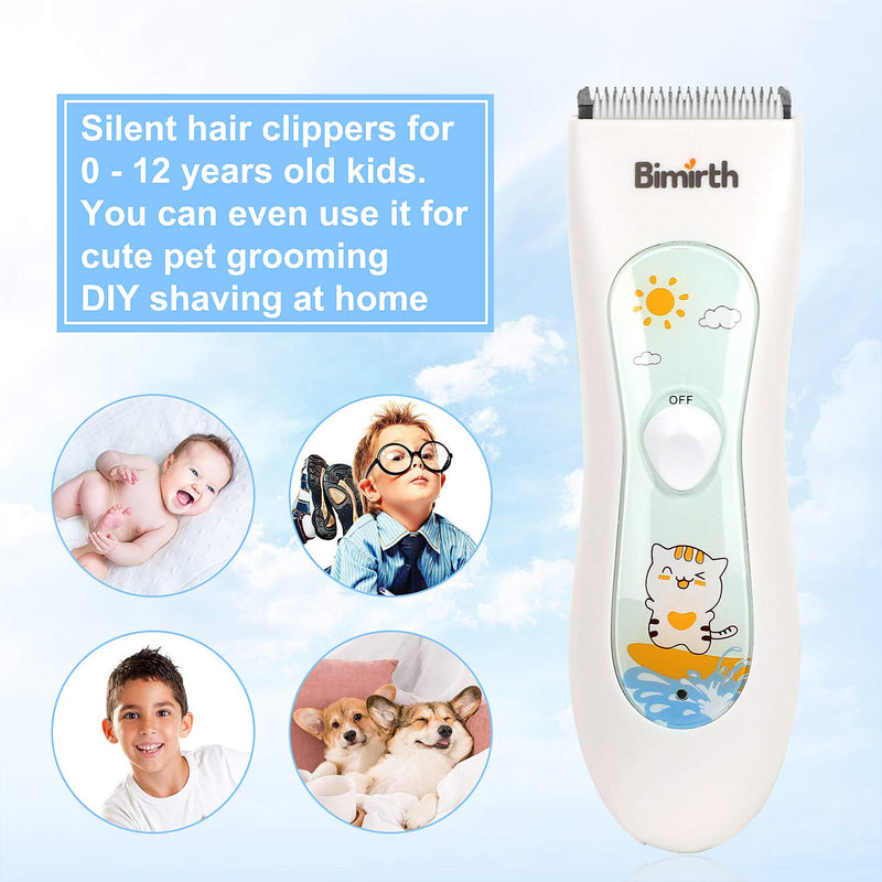 [Australia] - Bimirth Baby Hair Clipper, Silent Hair Clippers for Children, Quiet Kids Hair Trimmer, Cordless Toddler Haircut Machine in Bag for Easy Storage, USB Rechargeable, Waterproof, 3 Guide Combs (with Bag) white-S11 