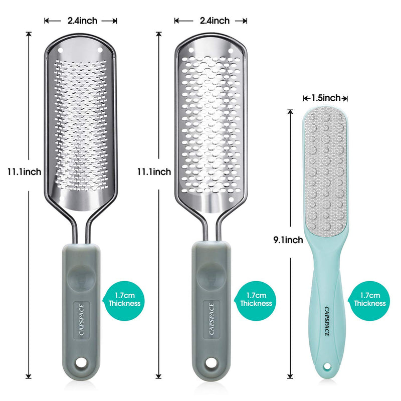 [Australia] - 3pcs Foot Files for Pedicures, 2 Stainless Steel Foot File Graters with An Extra Strong Removable Frame and a 2 Sided Foot File. Great Foot Care Products to Make Your Feet Look Healthy &Feel Refreshed A-2*GREY+1*Light Green 