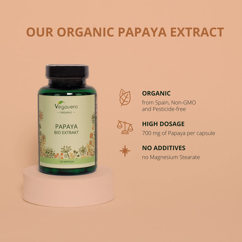 [Australia] - Papaya Vegavero® | 100% Organic | 1400mg Carica Papata Fruit Extract | NO Additives & Non-GMO | 120 Vegan Capsules 