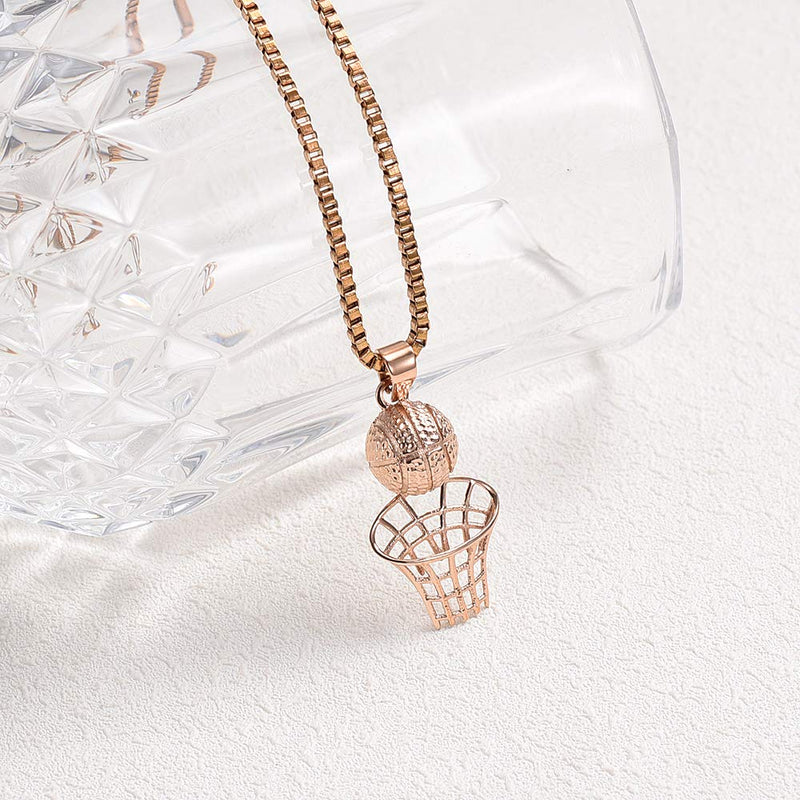 [Australia] - XSMZB Basketball Hoop Cremation Jewelry for Ashes Stainless Steel Pendant Locket Keepsake Memorial Urn Necklace for Women Men Rose Gold 