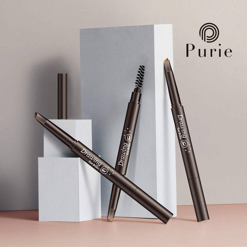 [Australia] - Purie Natural Look Triangular Tip Eyebrow Pencil with Spoolie Brush, Light Brown, Cruelty Free, Waterproof, Long Lasting Drawing Eyebrow Definer for All Day 