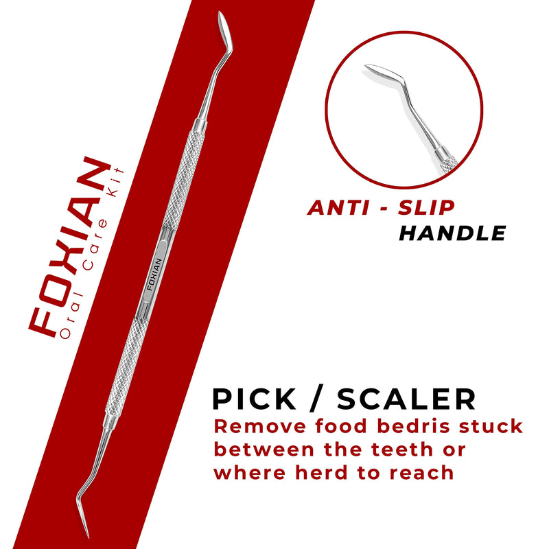 [Australia] - FOXIAN Professional 5 Pcs Oral Plaque Remover for Teeth Stainless Steel Tooth Picks Tartar Cleaner for Teeth Whitening & Oral Care Kit for Men Women Pets in Leather Pouch (5 Pcs) 