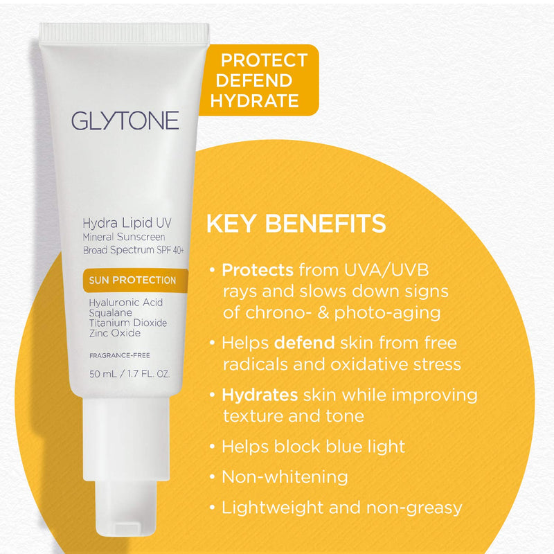 [Australia] - GLYTONE Hydra Lipid UV Mineral Sunscreen Broad Spectrum SPF 40+, Hyaluronic Acid, Squalane, 1.7 fl. oz. 