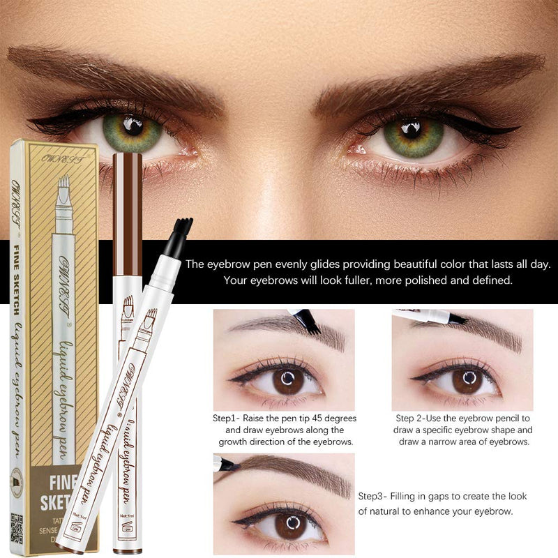 [Australia] - Ownest 2 Pack Eyebrow Tattoo Pen,Waterproof Long Lasting Eyebrow Penci,with a Micro-Fork Tip Applicator Creates Natural Looking Brows Effortlessly-Chestnut A-2×Chestnut 