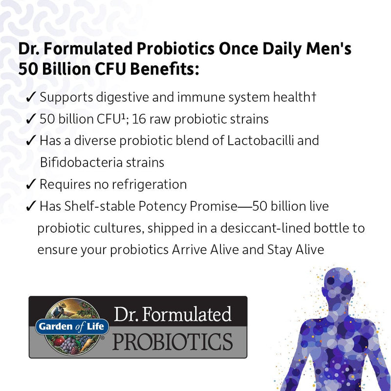 [Australia] - Probiotics for Men and Adults - Garden of Life Dr Formulated Once Daily Men's Probiotics 50 Billion CFU, Digestive Health Daily Probiotic for Constipation Relief, Organic Prebiotic Fiber, 30 Capsules 
