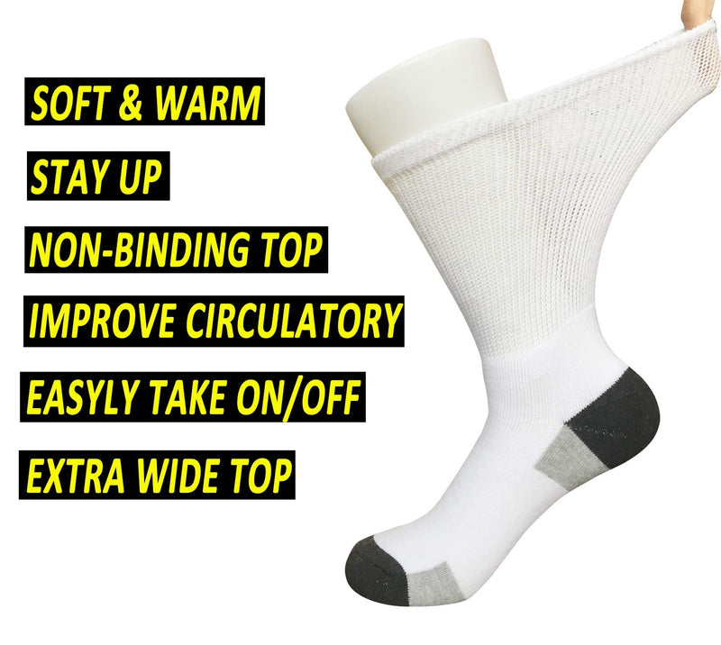 [Australia] - Mens Diabetic Socks Non-Binding Crew Socks Cushioned for Edema Thick Ankle Diabetes Edema Swollen Feet White/Grey(3 Pairs) 