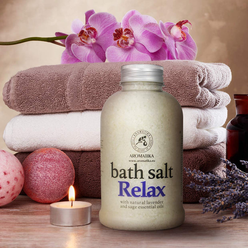 [Australia] - Relaxing Bath Salts w/Lavender & Sage Essential Oils 600g - Natural Bath Sea Salts - Bath Salt Relax - Best for Bath- Good Sleep - Relaxing - Body Care - Beauty - Aromatherapy 