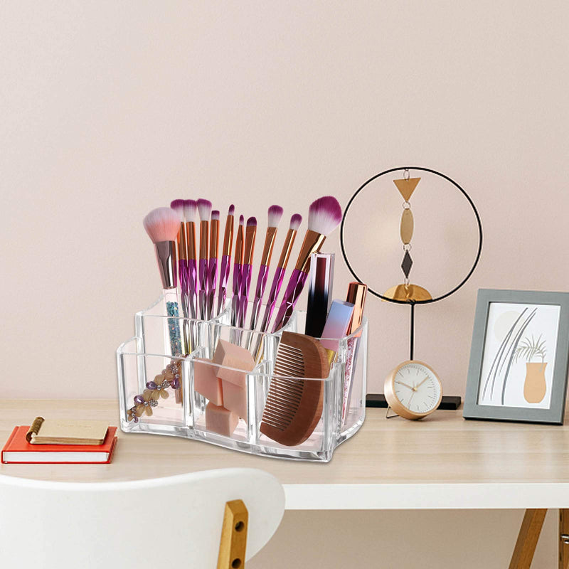 [Australia] - 6 Slot Acrylic Makeup Brushes Holder Organizer, Clear Eyebrow Pen Container Cosmetics Storage 