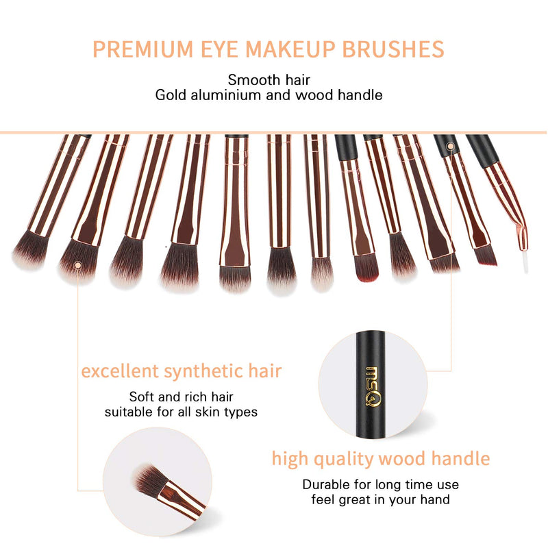 [Australia] - MSQ Eyeshadow Brushes 12pcs Eye Make Up Brush Set with Bag (PU Leather Pouch) Soft Synthetic Hairs for Eyeshadow, Eyebrow, Eyeliner, Blending, Best Gifts - Rose Gold 