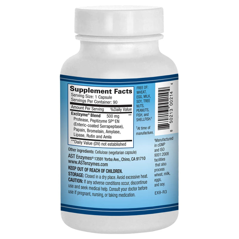 [Australia] - Excellacor – Proteolytic Systemic Enzymes Formula – with Enteric-Coated Serrapeptase - Total Body Support - 90 Vegetarian Capsules - AST Enzymes 