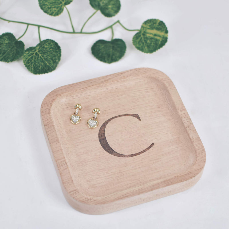 [Australia] - Solid Wood Personalized Initial Letter Jewelry Display Tray Decorative Trinket Dish Gifts For Rings Earrings Necklaces Bracelet Watch Holder (6"x6" Sq Natural "C") ุ6"x6" Sq Natural "C" 