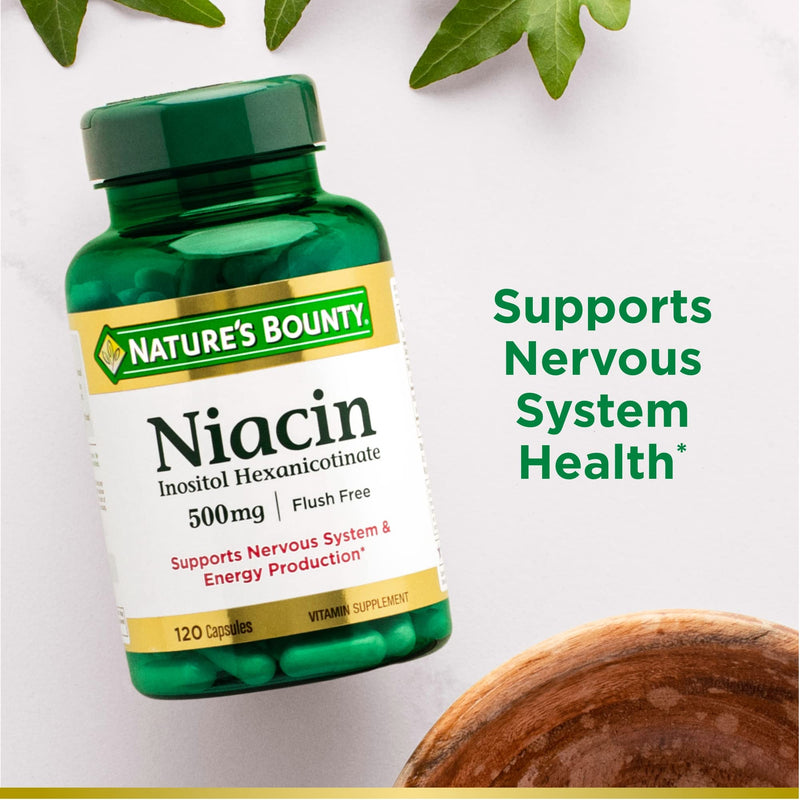 [Australia] - Nature’s Bounty Niacin 500mg Flush Free, Cellular Energy Support, Supports Nervous System Health, 120 Capsules 
