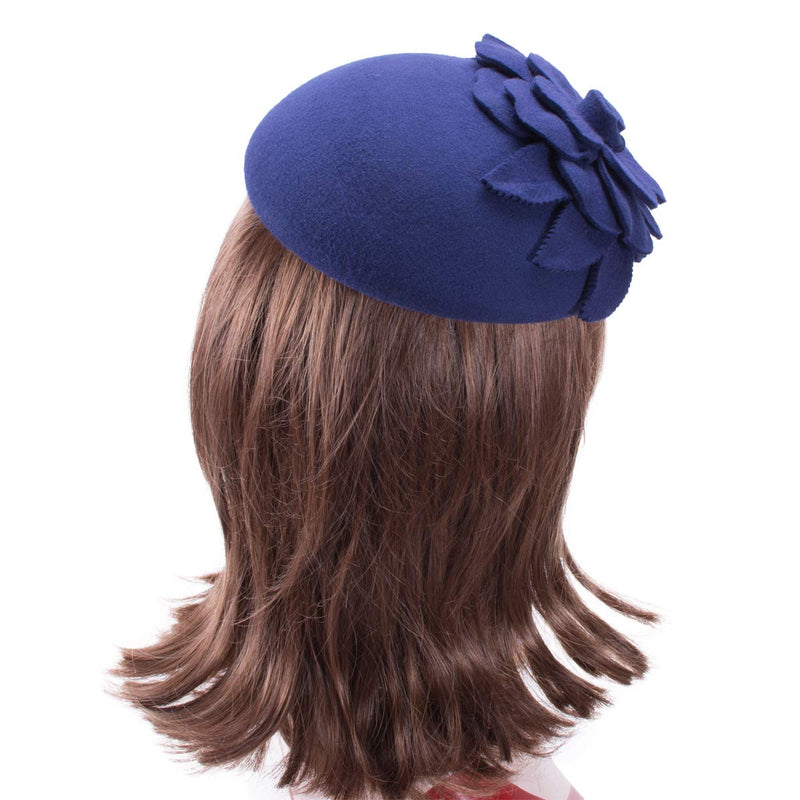 [Australia] - Lawliet Flower Womens Dress Fascinator Wool Pillbox Hat Party Wedding A083 Blue 