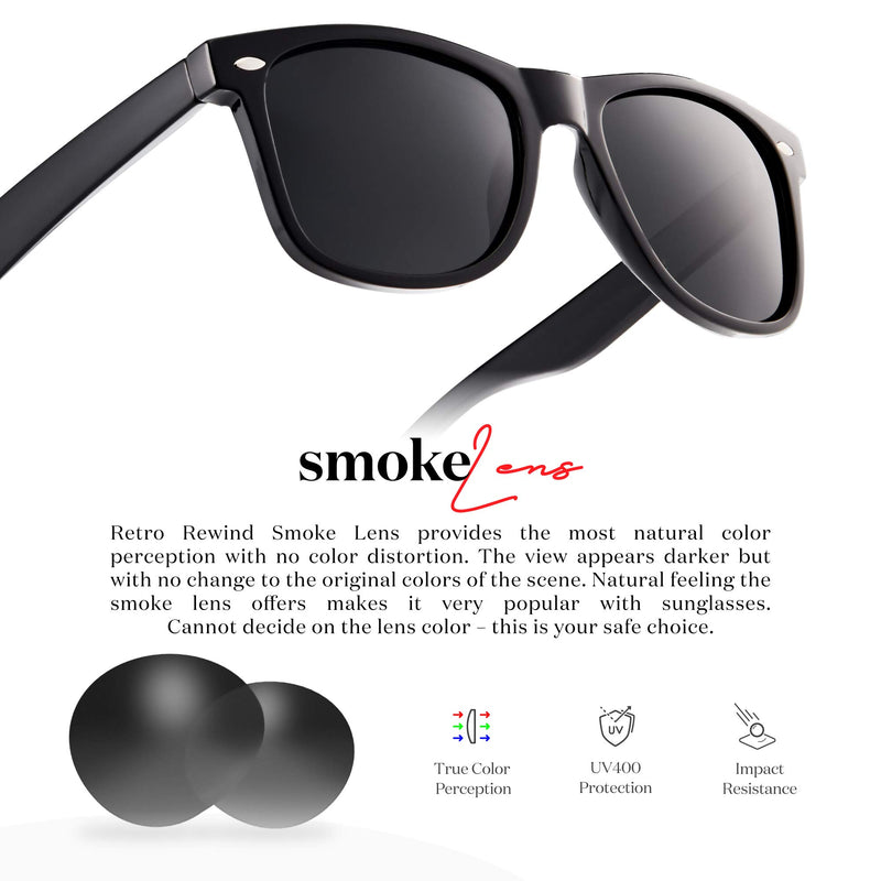[Australia] - Retro Rewind Polarized Sunglasses for Men and Women - UV Protection Classic Sun Glasses Gloss Black | Smoke 