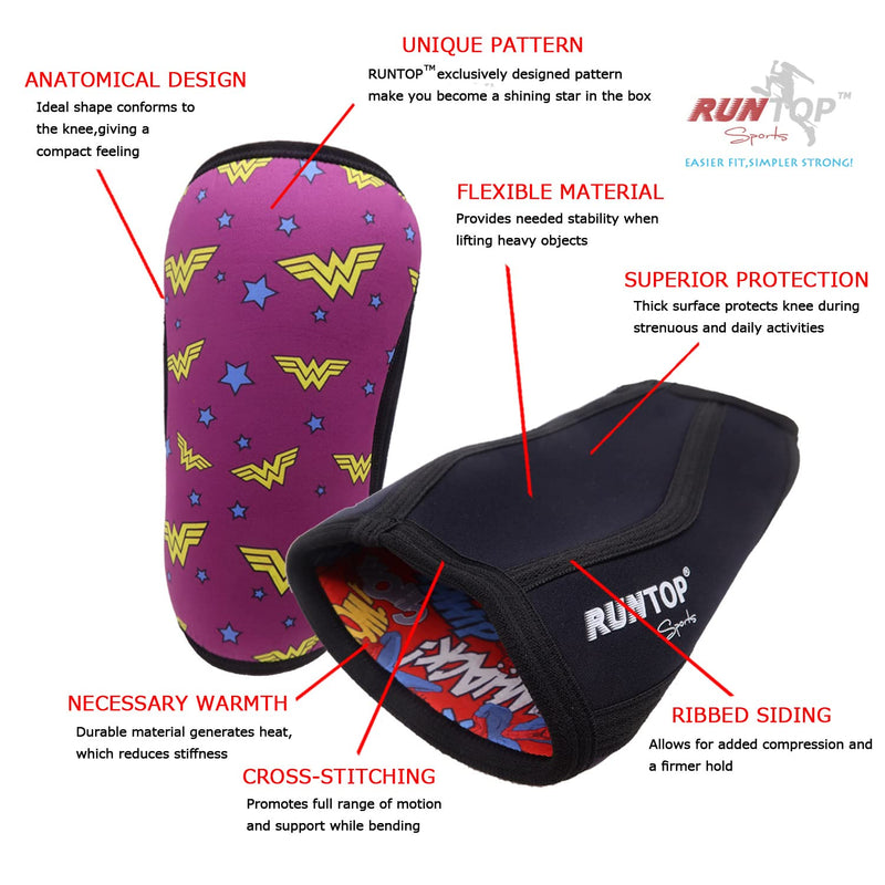 [Australia] - RUNTOP Knee Sleeves(Pair)7mm Neoprene Pads Brace Cap Support Pain Compression Home Squats Cross Fitness Training WODS Weightlifting Powerlifting Kids Children Women Gift(L) L Wonderful Woman 