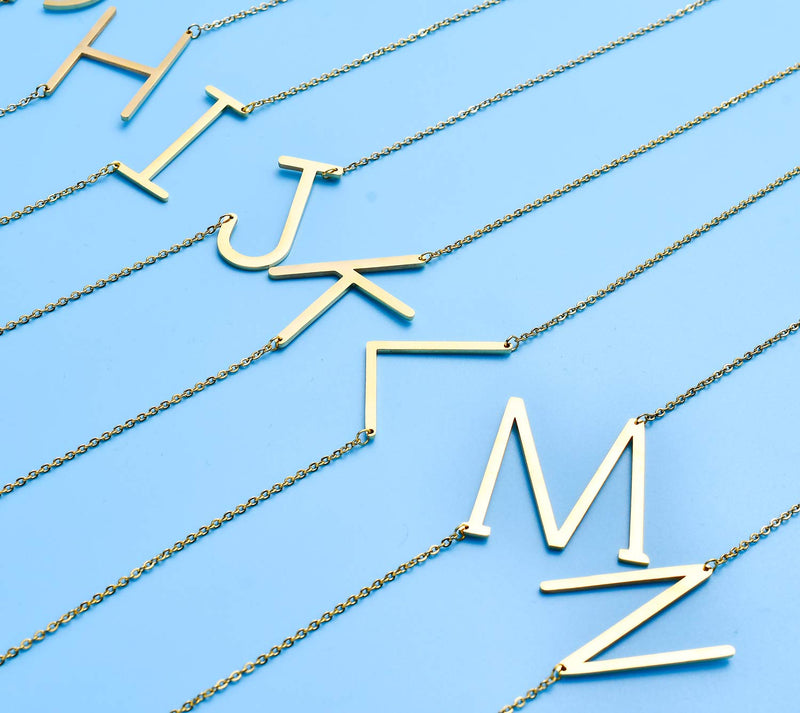 [Australia] - malyunin Sideways Initial Necklace Script Name Alphabet A-Z Large Letter Necklace Birthday Gifts for Women Girls E 