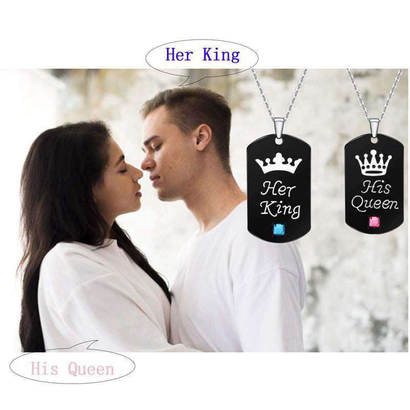 [Australia] - 4Pcs Couple Necklace Bracelet Set I Love Necklace Love Heart Crown Necklace BFF Bracelet Couple Gift for Her Style A（His Qunne &Her King) 