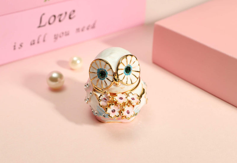 [Australia] - Furuida Cute Big Eyes Owl Holding Pink Bouquet Trinket Box with Hinged Classic Animal Ornaments Unique Gift for Family 