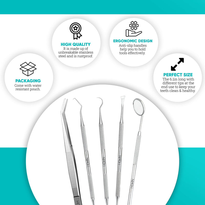[Australia] - HOKIN Plaque Remover Dental Care Kit Teeth Cleaning Tool Dental Care Kit Tooth Filling Repair Set Stainless Steel Dental Tools for Men Women Kids and Pet Care (5) 