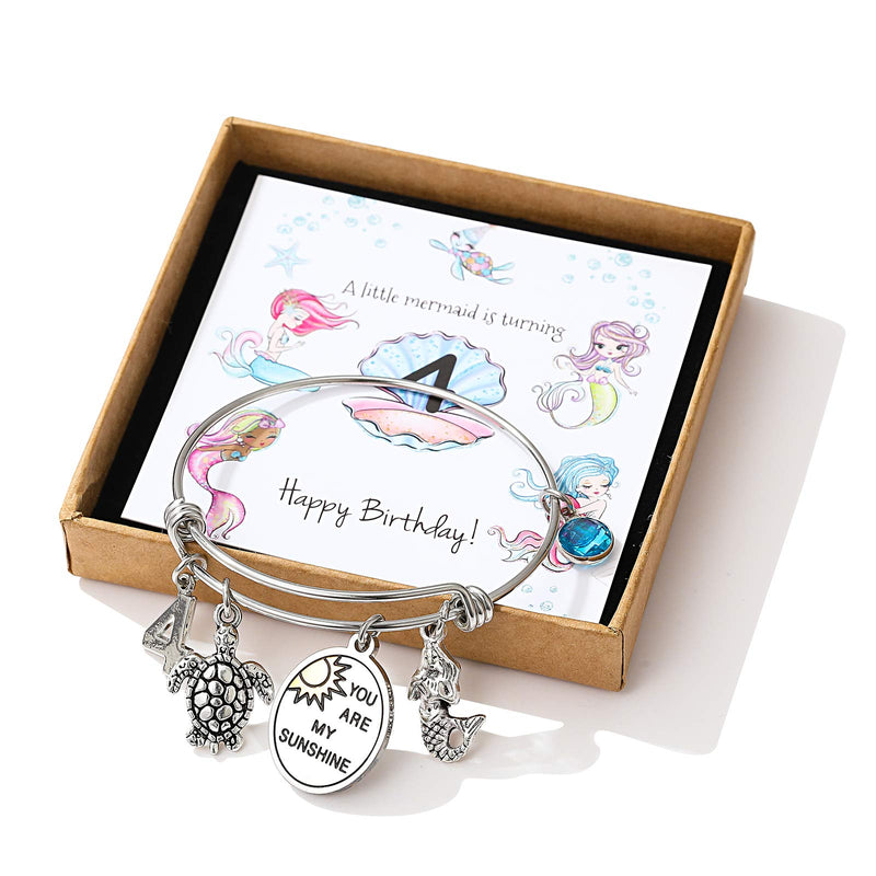 [Australia] - 4th -100th Birthday Jewelry Gifts for Girls & Women 6th 10th 13th 16th 18th 21st 30th 40th 50th Adjustable Wire Banlge Charm Bracelets "4th" 