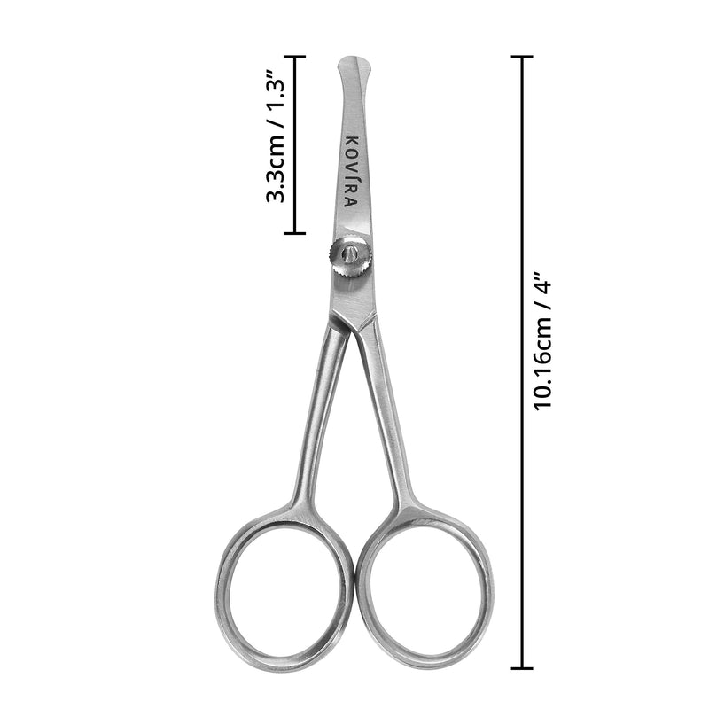 [Australia] - Kovira Precision Nose Hair Scissors with Adjustable Tension Screw - 10.16cm/4 Inch Overall Length - Rounded Safety Scissors for Trimming Nasal Hair - Also for Grooming Eyebrows, Ear Hair & Beards 