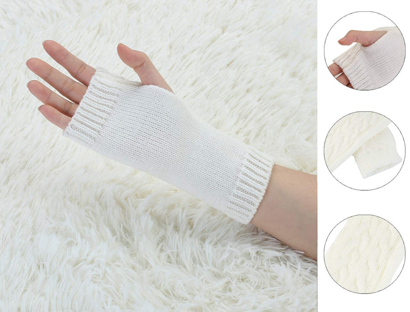 [Australia] - sourcing map Men Women Winter Wrist Warmer Stretchy Elastic Thumbhole Knitted Fingerless Gloves One Size White 