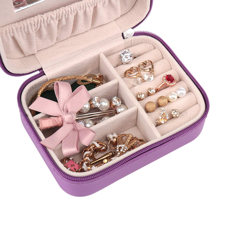 [Australia] - Botanka Travel Jewelry Box, Small Zipper Jewelry Case, Faux Leather Storage Organizer Gift box ( Purple) 