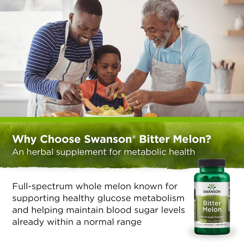 [Australia] - Swanson Full Spectrum Bitter Melon (Momordica) Blood Glucose Support 500 Milligrams 60 Capsules (Pack of 1) 