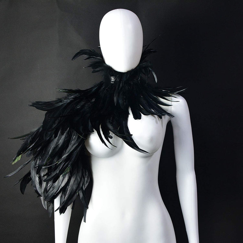 [Australia] - HOMELEX Gothic Black Natural Feather Cape Shawl with Choker Collar Style-4 