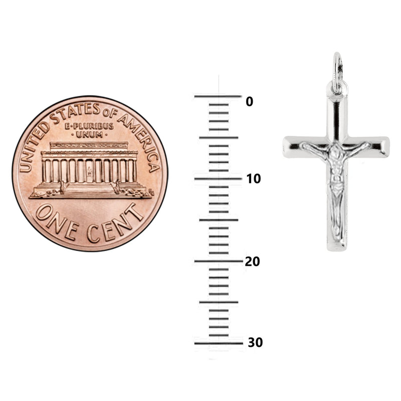 [Australia] - Ritastephens Sterling Silver Mini Tubular Cross Crucifix Small Pendant Necklace 16.0 Inches 