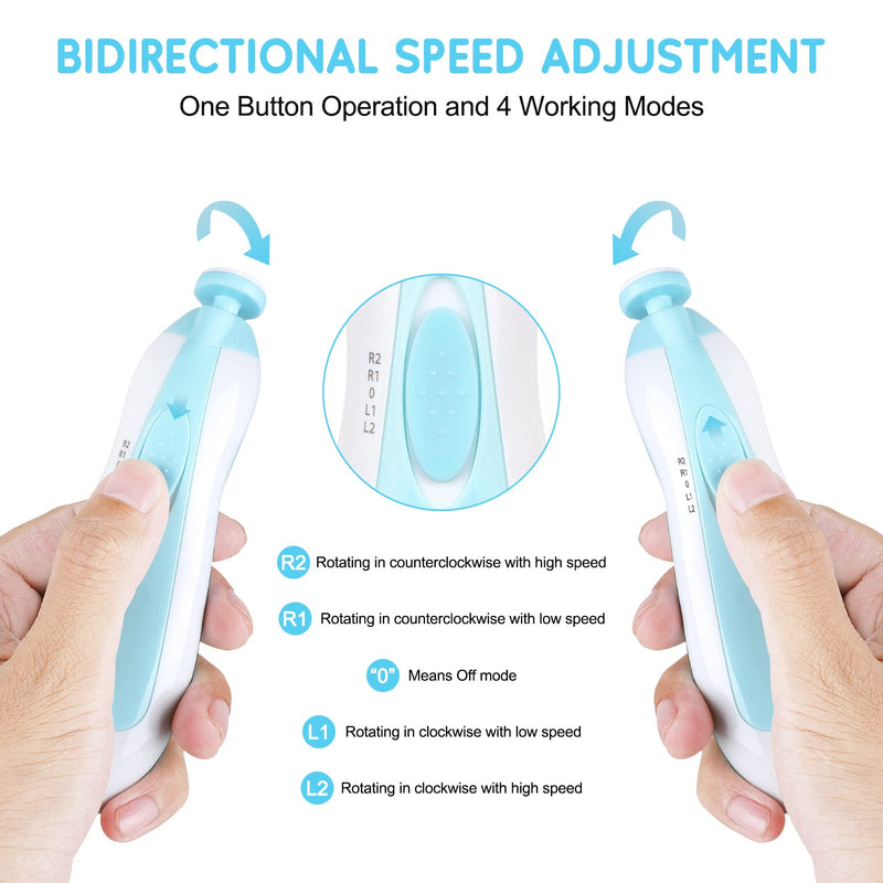 [Australia] - Electric Nail File Drill for Baby No Sharp Claws Hurt, 6 in 1 Safety Cutter Trimmer Clipper for Toes and Fingers (Blue) 