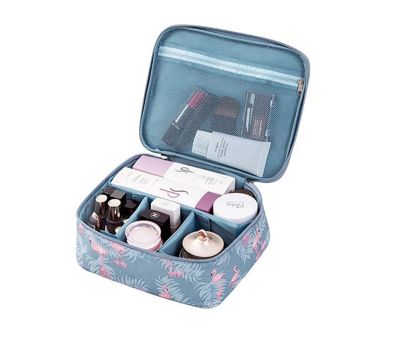 [Australia] - Travel Cosmetic Bag Large Makeup Bag Cosmetic Case Organizer for Women Girls (Blue-Flamingo) Blue-Flamingo 