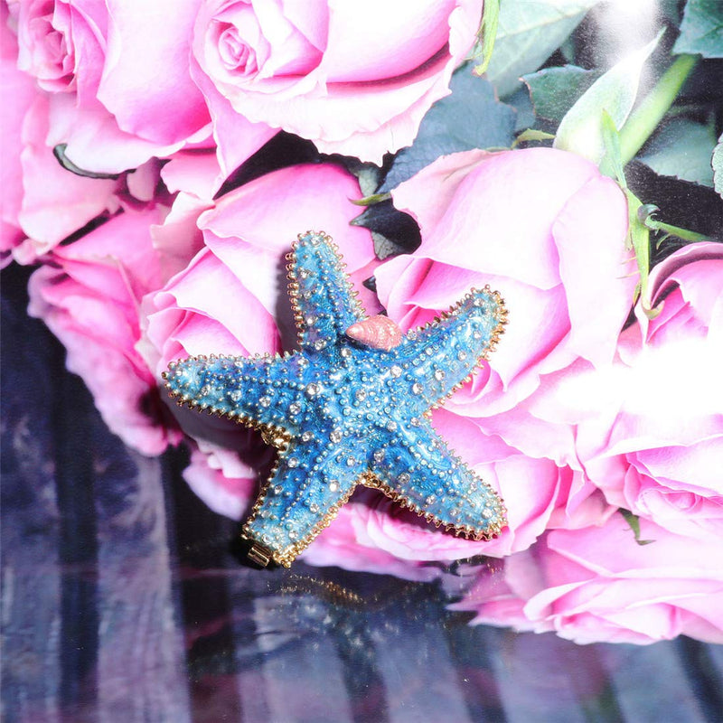 [Australia] - Waltz&F starfish Trinket Box Hinged Hand-painted Figurine Collectible Ring Holder Light Blue 