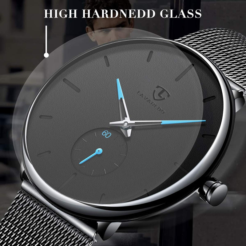 [Australia] - Mens Watch Minimalist Fashion Waterproof Watches for Men Business Dress Casual Watch with Stainless Steel Mesh Band Black 