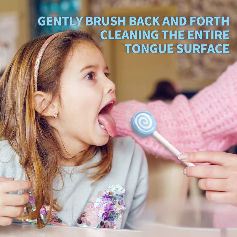 [Australia] - Kids Tongue Cleaner Brush -Lollipop Shape Tongue Scraper for Toddler Children Pink,Sky Blue (2 Packs) 2 Packs 