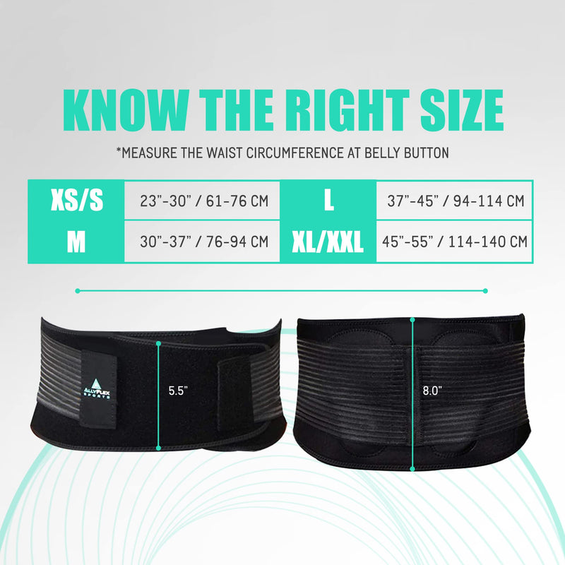 [Australia] - AllyFlex Sports Back Brace for Heavy Lifting Safety Belt, 3-Way Adjustable Suspenders with Dual Lumbar Pads for Lower Back Support and Injury Prevention, Large L (37''-45'') 