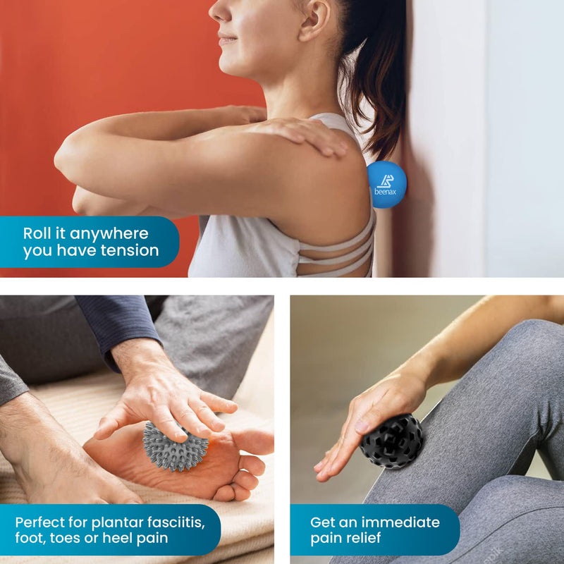 [Australia] - Beenax Massage Ball (Set of 3) - Perfect for Deep Tissue, Muscle Recovery, Trigger Point, Myofascial Release, Plantar Fasciitis and Muscle Relief - Designed to Relieve Stress and Relax Tight Muscles Blue 
