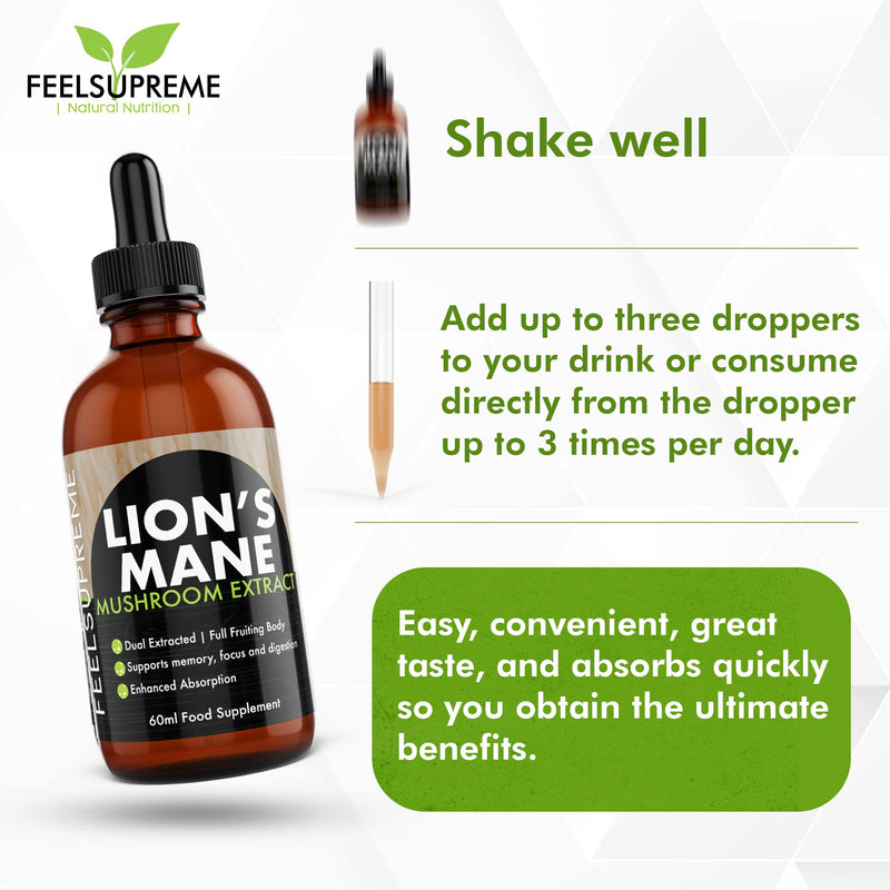 [Australia] - Lions Mane Supplement Mushroom Extract (60ml) High Strength 10:1(15,000mg) Whole Fruiting Body Focus Memory Sleep Brain Health More Easily Absorbed Than Capsules or Powder 