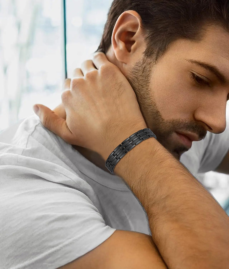 [Australia] - BioMag Copper Bracelet for Men Magnetic Bracelet,Copper Wristband with Ultra Strength Magnets,8.6inches Adjustable with Tools Copper Black 