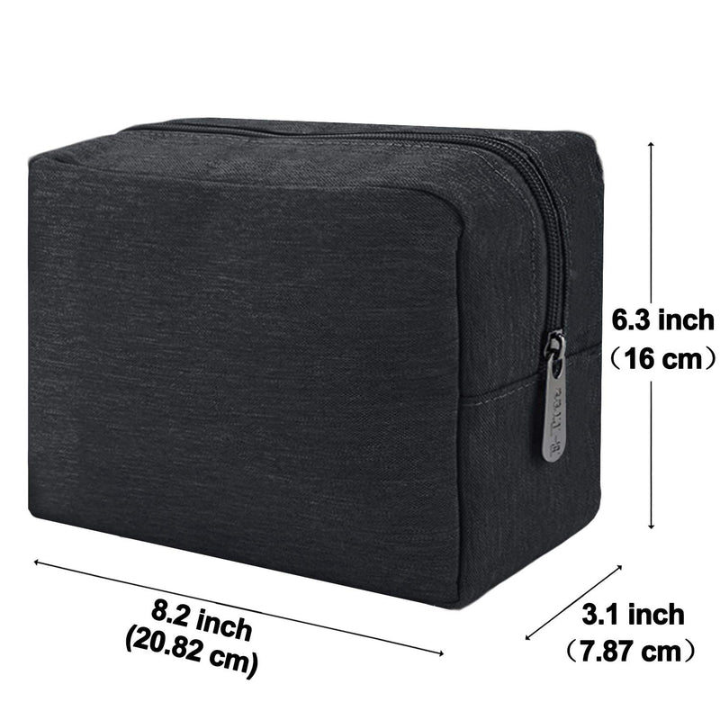 [Australia] - E-Tree 9.8 inch Canvas Zippered Cosmetic Travel Bag, Makeup Carrying Case, Mini Packing Cube, Compliant Bag, Toiletry Carry Pouch Small Organizer, Black Large(9.8") 